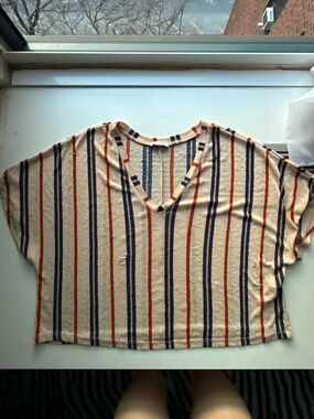 Zara Striped V-Neck Crop Top - Cream, Blue & Orange